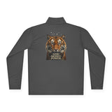 Tiger Graphic Quarter-Zip Pullover — 'God • Money • Power' Chest & Back Print
