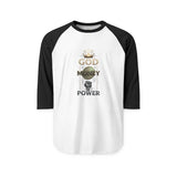 Raglan Shirt — "God Money Power" Crown Graphic Baseball Tee