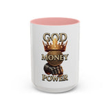 Coffee Mug — "God Money Power" Crown & Gauntlet Accent Ceramic Mug (11/15oz)