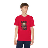 Youth Graphic Tee — "God Money Power" Skull Design