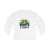 Long Sleeve Tee — "God Money Power" Graphic Spiritual Streetwear
