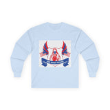 Long Sleeve Tee — "God Money Power" Patriotic Jesus Graphic