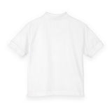 Kids White Polo Shirt with 'GMP Good Money Power' Navy Logo — Youth DryBlend® Jersey