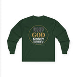 GMP GOD Money Power Long Sleeve Tee — Inspirational Faith & Wealth Shirt
