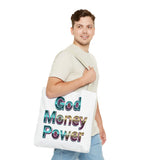 God Money Power Tote Bag – Bold 3D Typography Inspirational Carryall