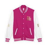 God Money Power Letterman Jacket — Red Varsity Bomber with GMP Gold Logo