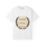 God Money Power T-Shirt — Bold Gold Laurel Graphic Tee