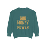 Sweatshirt — 'God Money Power' Crown & Fist Graphic Crewneck