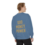 Sweatshirt — 'God Money Power' Crown & Fist Graphic Crewneck