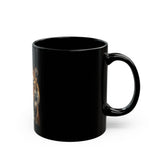 Tiger Portrait Black Mug – "God Money Power" Inspirational Coffee Cup