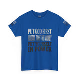 Inspirational Faith Tee — "Put God First, Hustle for the Money, Put Yourself in Power"