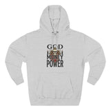 God Money Power-Hoodie — Skull Graphic Three-Panel Fleece Pullover