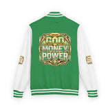 Letterman Jacket — God Money Power Gold Emblem Varsity Jacket