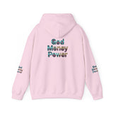 God Money Power Hoodie — Inspirational Graphic Pullover with Script on Sleeves