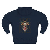 God Money Power-Hoodie — Skull Graphic Three-Panel Fleece Pullover