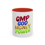 GMP God Money Power Accent Coffee Mug — Colorful Motivational Tea Cup (11/15 oz)