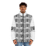 Puffer Jacket — Monochrome Graphic Samurai All-Over Print