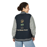 Letterman Jacket — "God • Money • Power" Embroidered Red & White Varsity