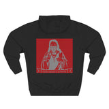 God Money Power Hoodie — Red Three-Panel Graphic Fleece Hoodie