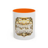 Coffee Mug — "God Money Power" Gold Emblem Accent Mug