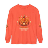 Halloween Pumpkin Jack-O'- “God Money Power” Lantern Long Sleeve Tee
