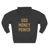 God Money Power Hoodie — Graphic Religious Statement Pullover