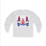 Long Sleeve Tee — "God Money Power" Patriotic Jesus Graphic