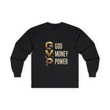 GMP Long Sleeve Tee — God Money Power Gold Graphic