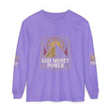 Long Sleeve T-Shirt — 'God Money Power' Pyramid Graphic