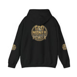 God Money Power Hoodie – Gold Globe Graphic Religious Streetwear