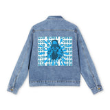 Denim Jacket — Blue Graphic Back Print ‘GOD MONEY POWER’ Streetwear Jacket