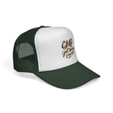 Trucker Cap - "God Money Power" Gold Script Mesh Hat