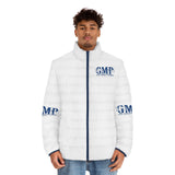 God Money Power Puffer Jacket — Men's White Logo Puffer