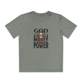 Youth Graphic Tee — "God Money Power" Skull Design