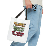Inspirational Gospel Tote Bag — "Put God First, Hustle for the Money, Put Yourself in Power"