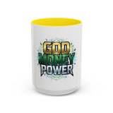 God Money Power Accent Coffee Mug — Inspirational Faith & Success Ceramic Mug (11/15oz)