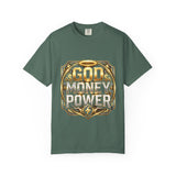 God Money Power Graphic T-Shirt — Bold Gold Faith & Hustle Tee