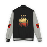 Letterman Jacket — "God Money Power" Red & White Varsity Jacket