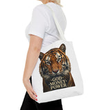 Tiger 'God Money Power' Tote Bag — Bold Wildlife Statement Bag