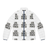 God Money Power Puffer Jacket — Bold Graphic Men's Winter Coat