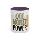 God Money Power Accent Coffee Mug — Motivational Faith & Wealth Ceramic Mug