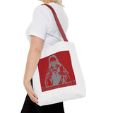 Saint Icon Red Graphic Tote Bag — 'Good Money Power' Illustration