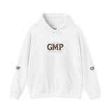GMP Logo Hoodie — Classic White Pullover with Subtle Gold Accent