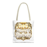 Tote Bag — "God Money Power" Gold Graphic Tote for Faith & Hustle