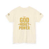 GMP "God Money Power" Tee - Gold Logo Graphic T-Shirt