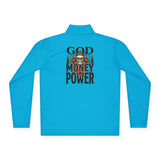 Quarter-Zip Pullover — "God Money Power" Skull Graphic
