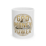 God Money Power Ceramic Mug – Inspirational Pyramid Design Coffee Cup (11oz, 15oz)