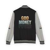 Letterman Jacket - "GOD MONEY POWER" Graphic Varsity Jacket with Chest Logo