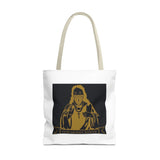 Religious Icon Tote Bag — 'God Money Power' Gold Graphic