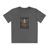Youth Graphic Tee — "God Money Power" Skull Design